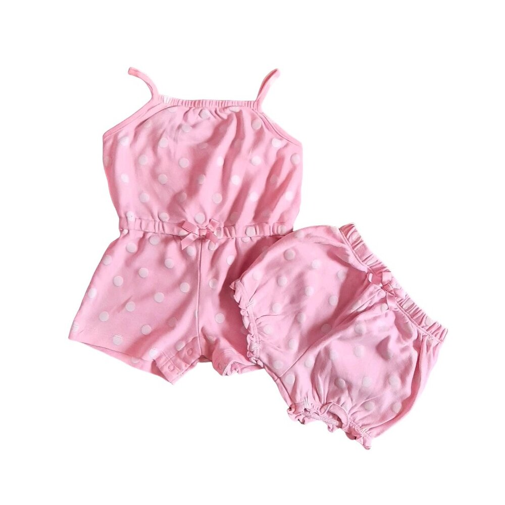 Baby Girl's Little Me Pink Polka Dot Romper & Shorts- Size 12M